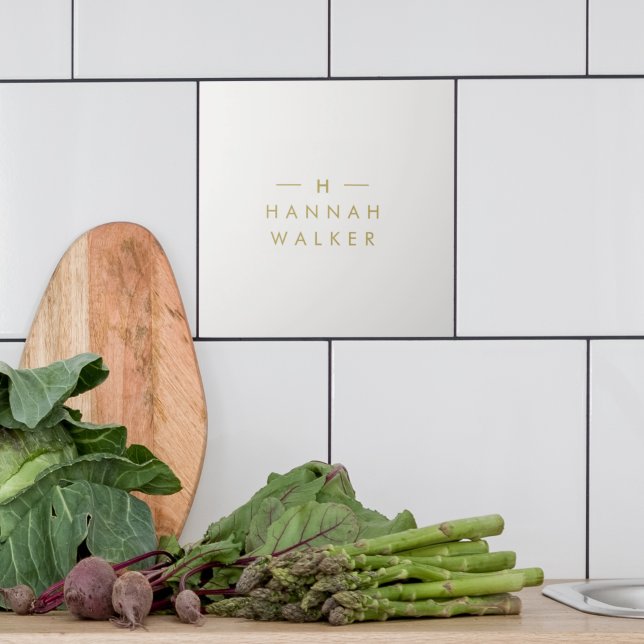 Azulejo De Cerâmica Cinza Dourada monograma | Moderno Elegante Minimal (Criador carregado)