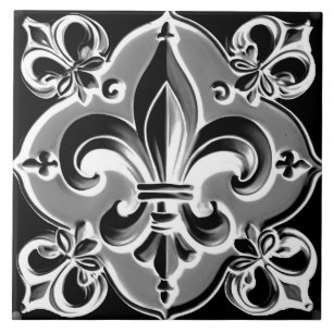 Azulejo De Cerâmica Cinza e Azulejo Preto Fleur de Lis - Cinza Escuro 