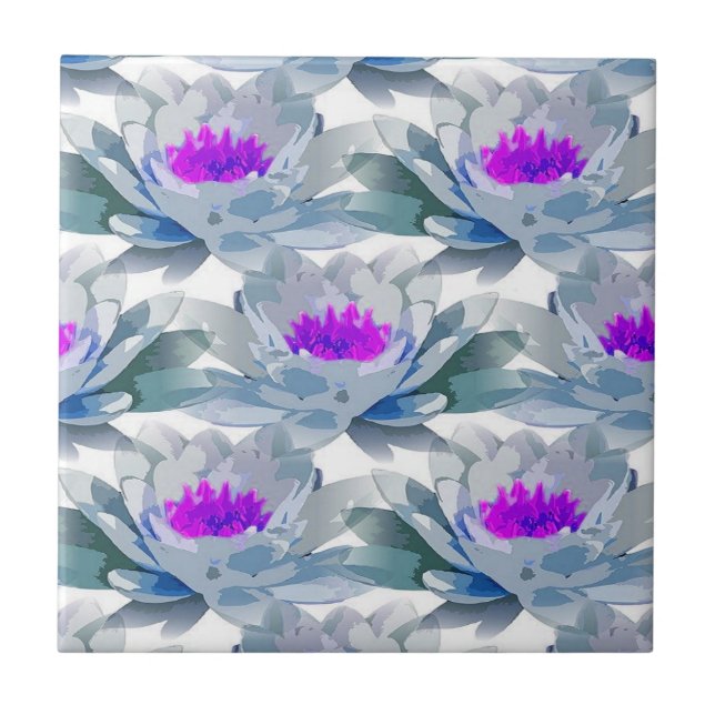 Azulejo De Cerâmica Cinza e padrão de flores roxas (Frente)