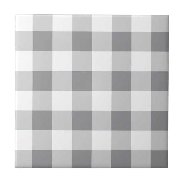 Azulejo De Cerâmica Cinza E Padrão De Gingham Branco (Frente)