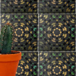 Azulejo De Cerâmica Cinza Escura Amarelo Amarelo-marroquino Geométrico<br><div class="desc">Design decorativo único com um padrão de mosaico sem soldadura em cinzas de sombra,  verde e amarelo.</div>