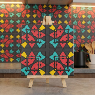 Azulejo De Cerâmica Cinza Escuro Turquesa Vermelho Abstrato Geométrico