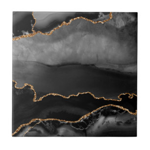 Azulejo De Cerâmica Cinza Faux Ouro de Agate Marcado Pedra Preta
