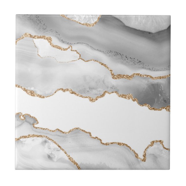 Azulejo De Cerâmica Cinza Glusco Branco Agato Refinado Ouro Brilhante (Frente)
