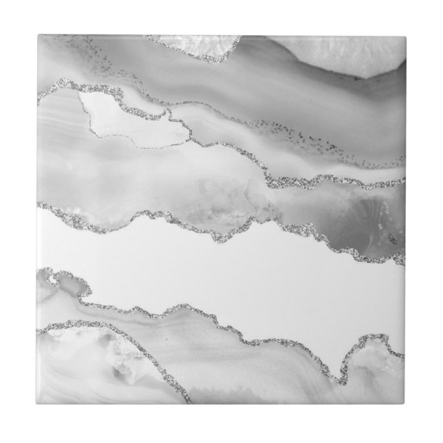 Azulejo De Cerâmica Cinza Marble Branco Agate Simples Silver Gliter (Frente)