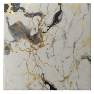 Azulejo De Cerâmica Cinza Marble com Preto, Marrom e Dourado