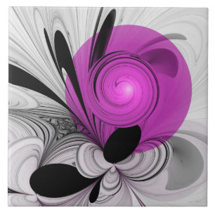 Azulejo De Cerâmica Cinza Negra abstrato com Fratura Magenta