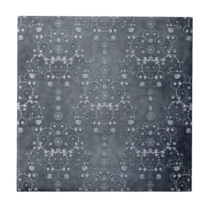 Azulejo De Cerâmica Cinza Prateado Pewter Profundo Padrão Floral Damas