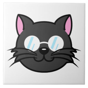 Azulejo De Cerâmica Cinza Preta de Gato Negro  Óculos para Vestir Gato