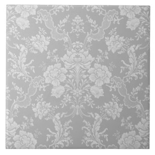 Azulejo De Cerâmica Cinza Romântica Chic Floral de Damasco