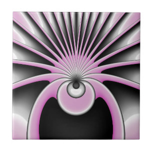 Azulejo De Cerâmica Cinza Rosa Fractal Abstrato moderna Figura Negra