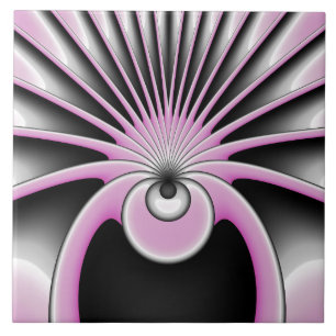Azulejo De Cerâmica Cinza Rosa Fractal Abstrato moderna Figura Negra