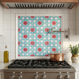 Azulejo De Cerâmica Cinza Vermelho Azul Simétrico, Vermelho, com Textu