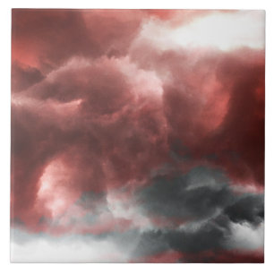 Azulejo De Cerâmica cinza vermelho nuvens abstrato preto nuvens de art