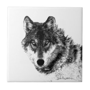 Azulejo De Cerâmica Cinza Wolf Sketch