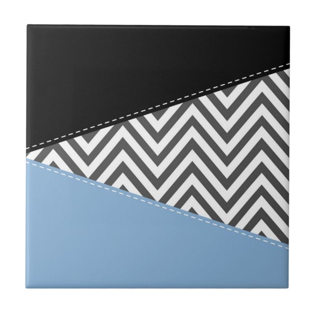 Azulejo De Cerâmica Cinza Zigzag, Cinza Chevron, Zigzag Patterno, Azul (Frente)