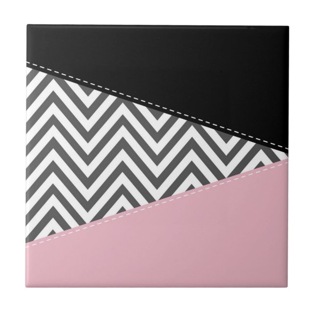 Azulejo De Cerâmica Cinza Zigzag, Cinza Chevron, Zigzag Patterno, Rosa (Frente)