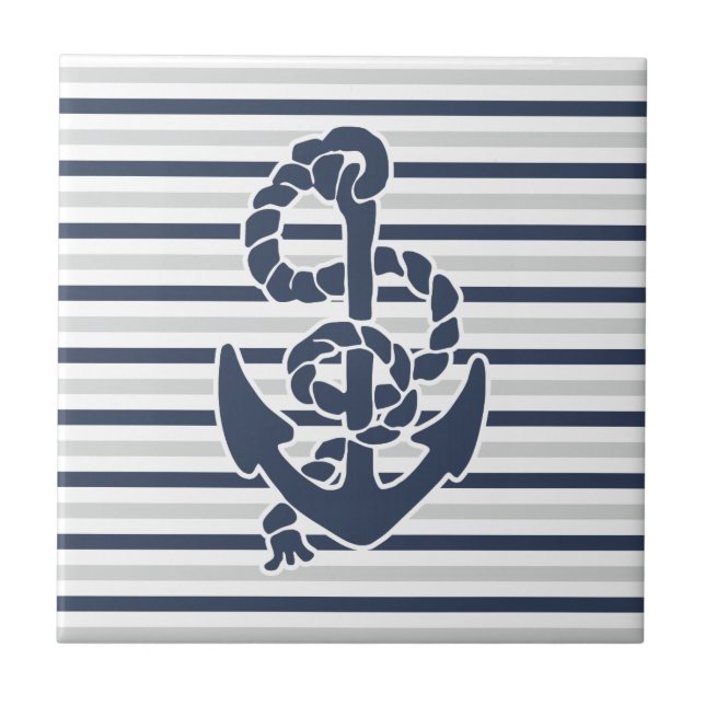 Azulejo De Cerâmica Cinzas Brancas de Âncora Azul (Frente)