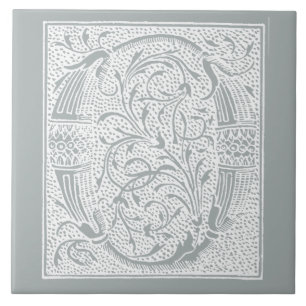 Azulejo De Cerâmica Cinzas cinzentas "O " das iniciais do monograma da