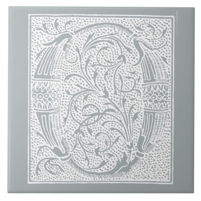 Azulejo De Cerâmica Cinzas cinzentas "O " das iniciais do monograma da (Frente)