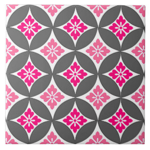 Azulejo De Cerâmica Cinzas com flor, rosa e prata