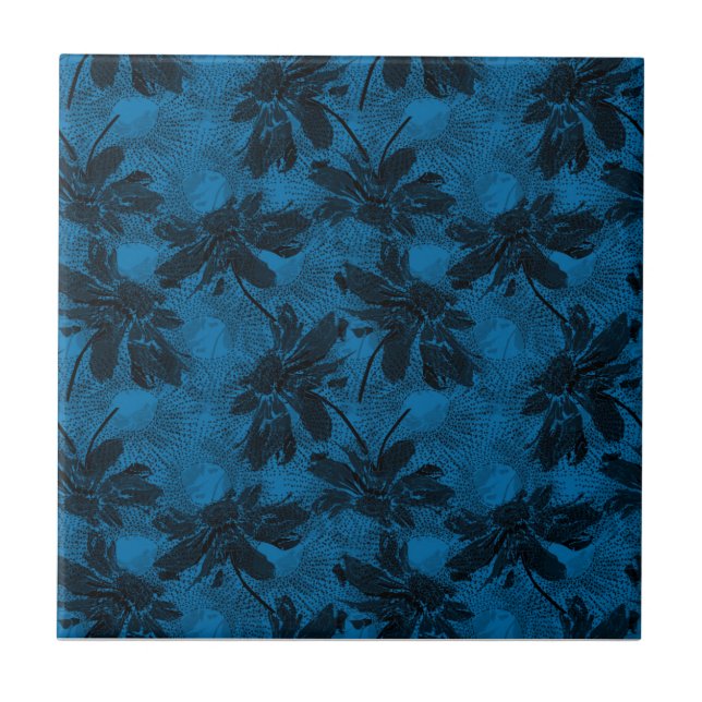 Azulejo De Cerâmica Cinzas e padrão floral azul. (Frente)