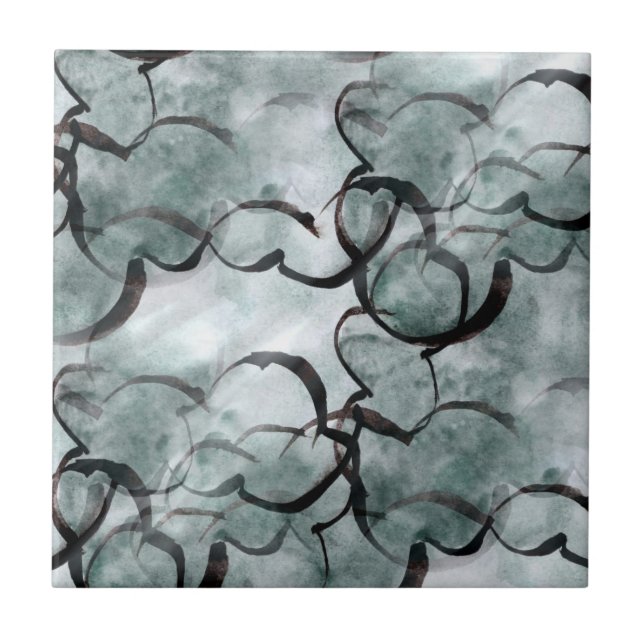 Azulejo De Cerâmica cinzas vanguardistas da arte, pintura da mão preta (Frente)