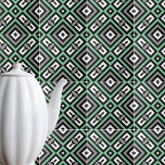 Azulejo De Cerâmica Cinzas Verdes Arte Branca em Pé Negra Geométrica S<br><div class="desc">Design decorativo moderno e legal com um padrão de arte contínua em verde,  cinza,  preto e branco.</div>