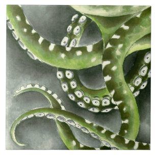 Azulejo De Cerâmica Cinzas Verdes Tentáculos
