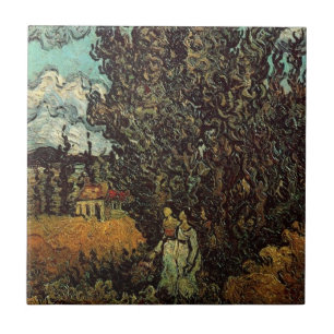 Azulejo De Cerâmica Ciprestes e Duas Mulheres de Vincent van Gogh