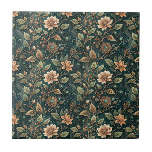 Azulejo De Cerâmica Circuito de Tecnologia Floral Cibernética Projeto