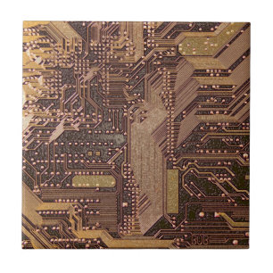 Azulejo De Cerâmica Circuitos cibernéticos Dourados V1/V2, Cyberpunk