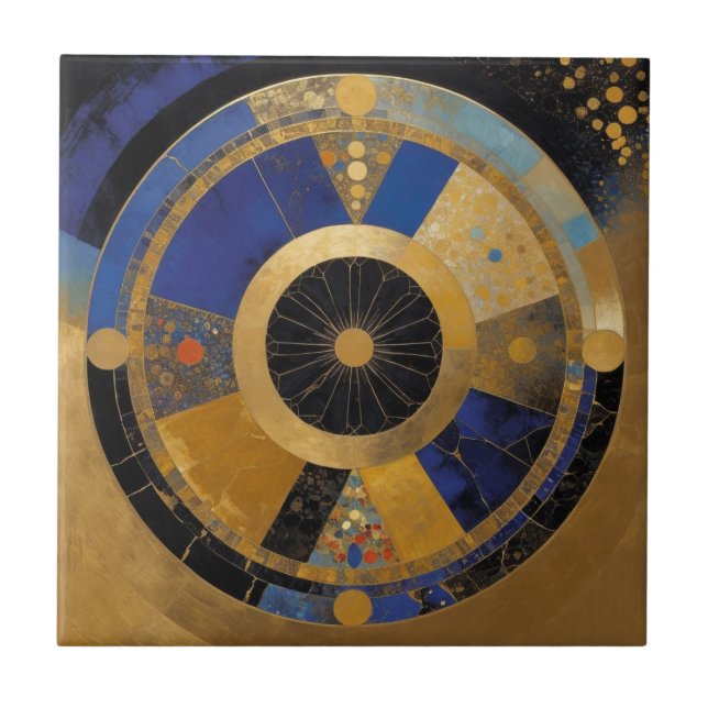 Azulejo De Cerâmica Círculo Azul e Dourado (Frente)
