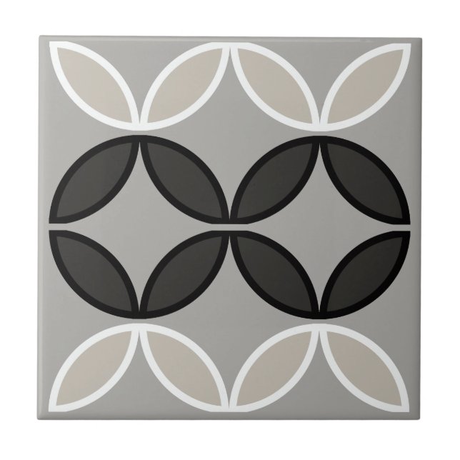 Azulejo De Cerâmica Círculo branco preto e cinza ou pétalas de flores (Frente)