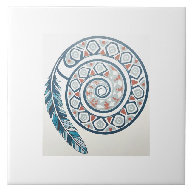 Azulejo De Cerâmica Círculo com pena (Frente)