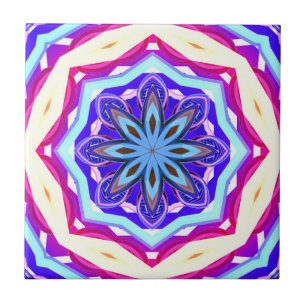 Azulejo De Cerâmica círculo da mandala azul/rosa/roxo