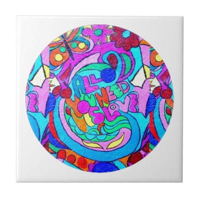 Azulejo De Cerâmica círculo de amor hippie groovy (Frente)