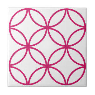 Azulejo De Cerâmica Círculo de flores cor-de-rosa Fuschia padrão de re