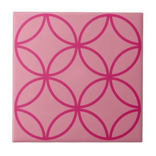 Azulejo De Cerâmica Círculo de flores cor-de-rosa Fuschia reproduzir o