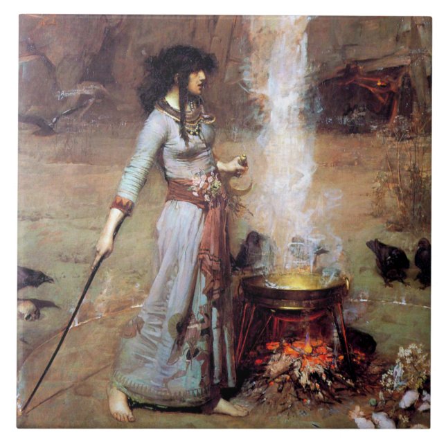 Azulejo De Cerâmica Círculo Mágico, John William Waterhouse (Frente)