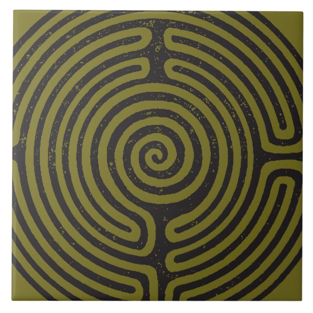 Azulejo De Cerâmica Círculo Negro Labirinto (Oliva) Bela Arte (Frente)