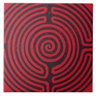 Azulejo De Cerâmica Círculo Negro Labirinto (Vermelho) Bela Arte