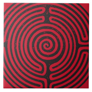Azulejo De Cerâmica Círculo Negro Labirinto (Vermelho) Bela Arte