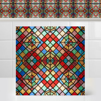 Azulejo De Cerâmica Círculo Radiante Catedral Simétrica Vidro Colorido