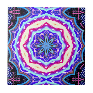 Azulejo De Cerâmica círculo tibetano azul/roxo da mandala
