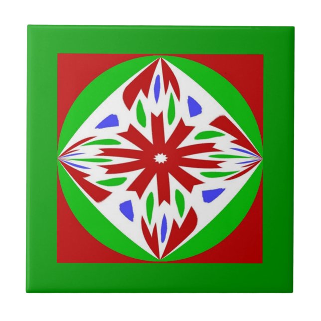 Azulejo De Cerâmica Círculo Verde Vermelho Natal (Frente)