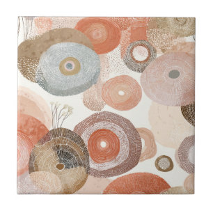 Azulejo De Cerâmica Círculos Abstratos Boho Terrosos   Design Orgânico