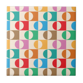 Azulejo De Cerâmica Círculos Coloridos do meio século no Padrão Quadra