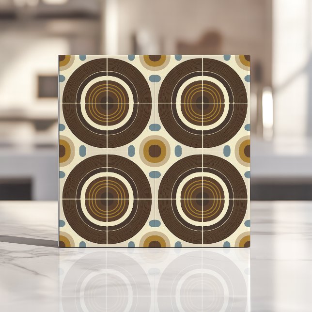 Azulejo De Cerâmica Círculos Concêntricos Modernos de Meados do Século (Criador carregado)