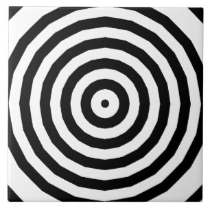 Azulejo De Cerâmica Círculos Concêntricos Preto e Branco Ilusão Óptica